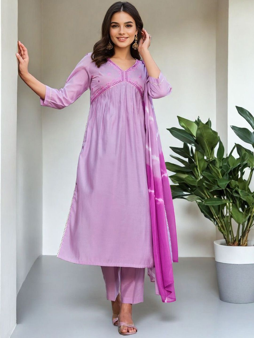 SZN Women Embroidered Regular Pure Silk Kurta with Trousers & With Dupatta