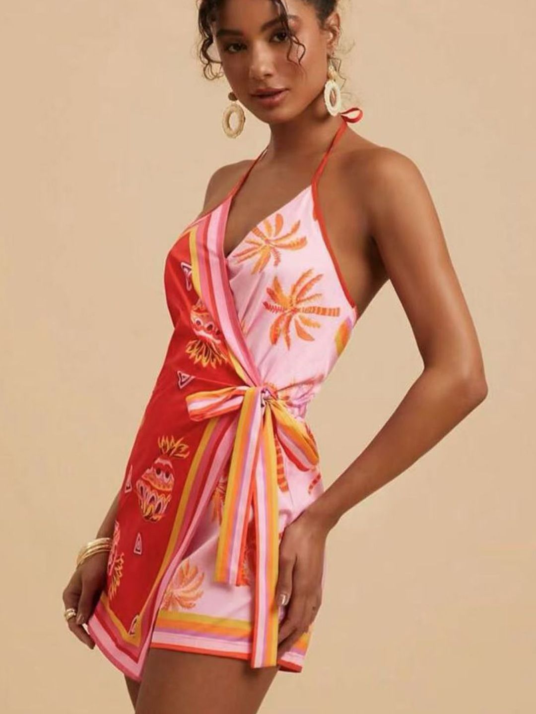 JC Mode Printed Halter Neck Waist Tie-Ups Details Playsuit-picture-34