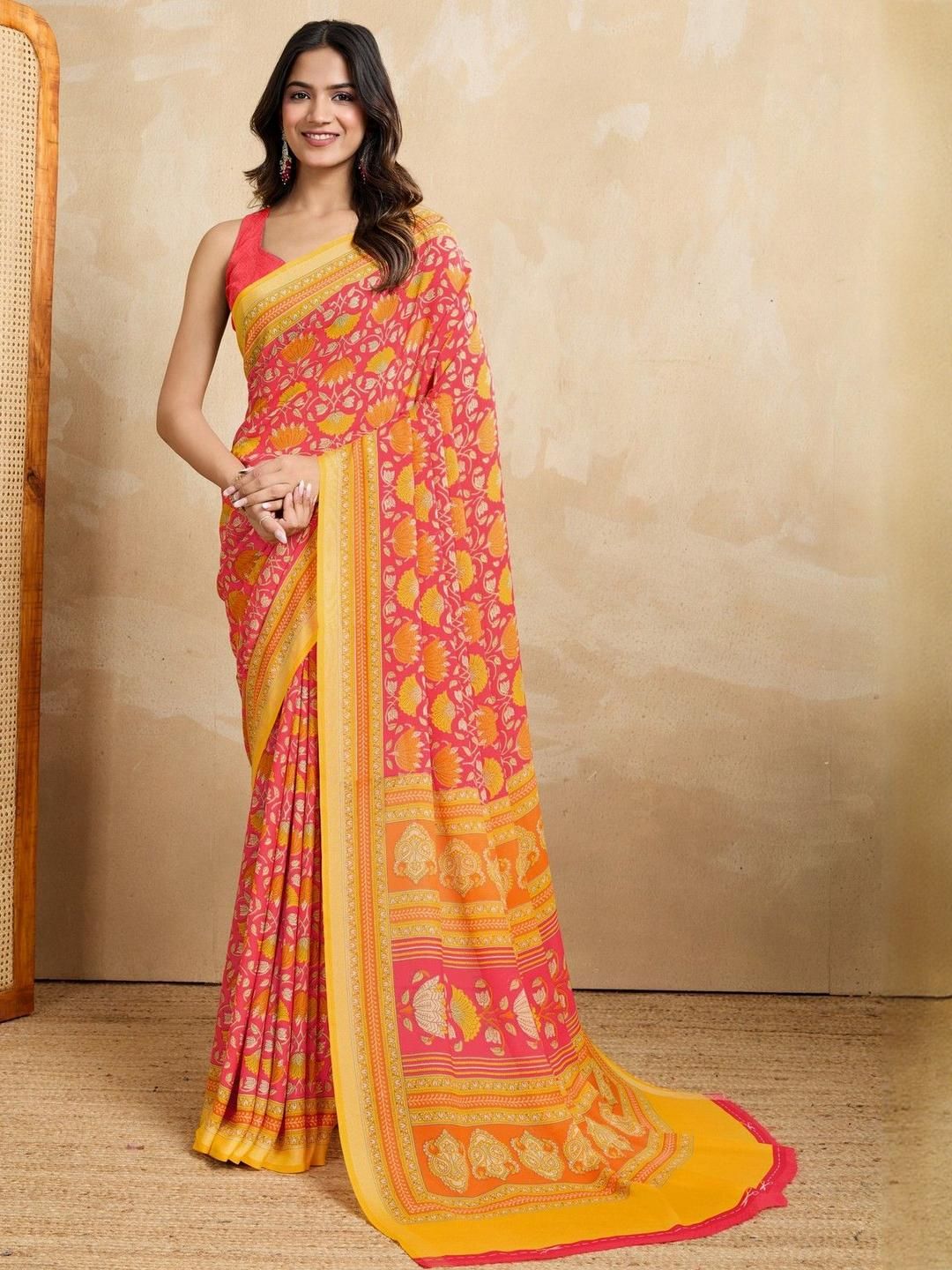 HERE&NOW Floral Pure Georgette Saree-picture-10