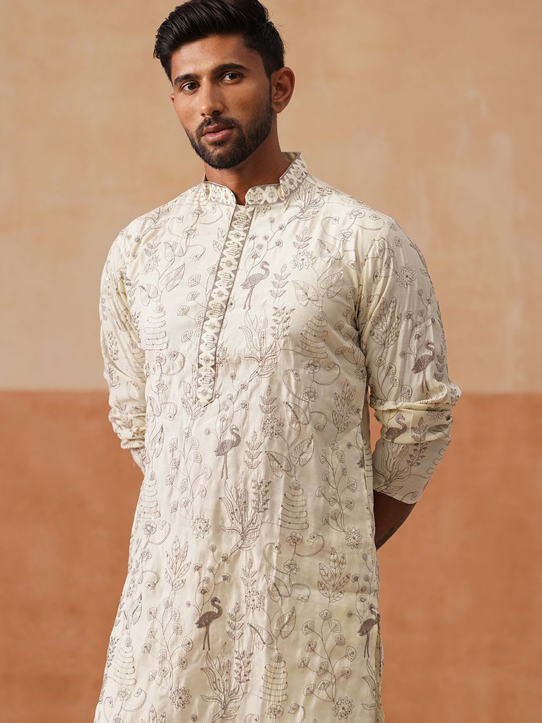 Jompers Floral Embroidered Mandarin Collar Chikankari Straight Kurta-picture-38