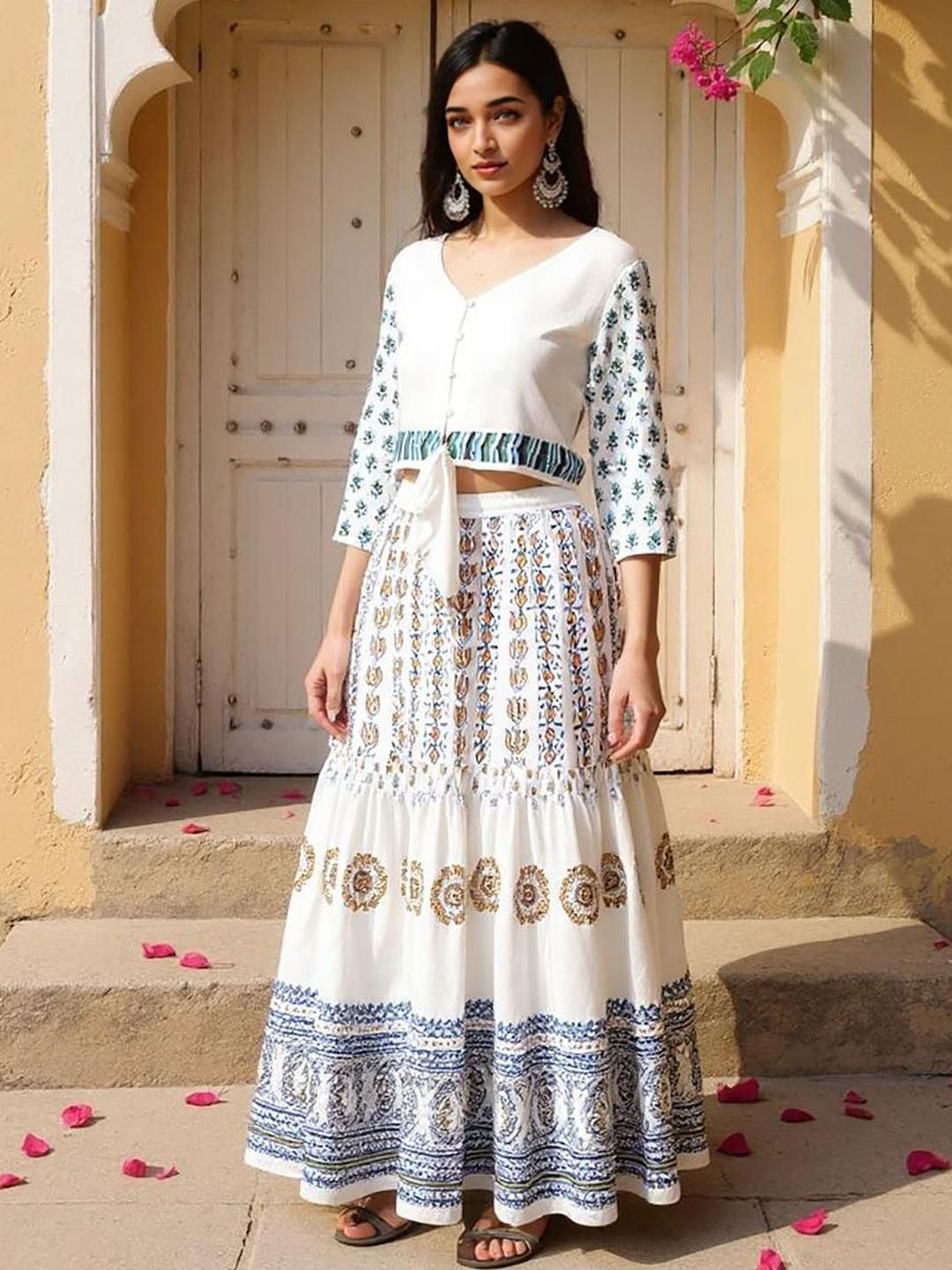 SZN Women Ethnic Motifs Printed Waist Tie-Ups Crop Shirt Style Top-picture-19