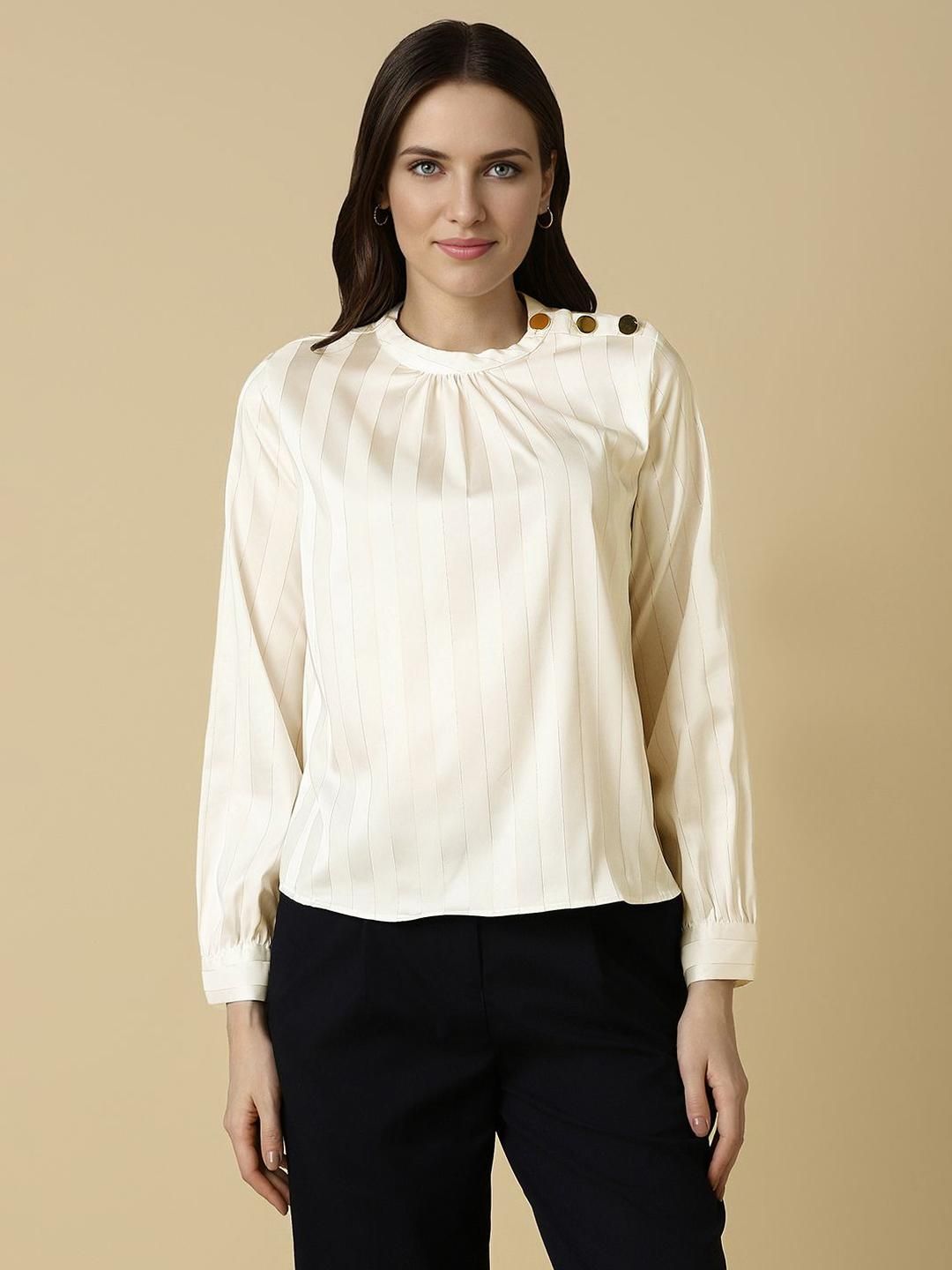 Allen Solly Woman Striped Cuffed Sleeves Top-picture-36