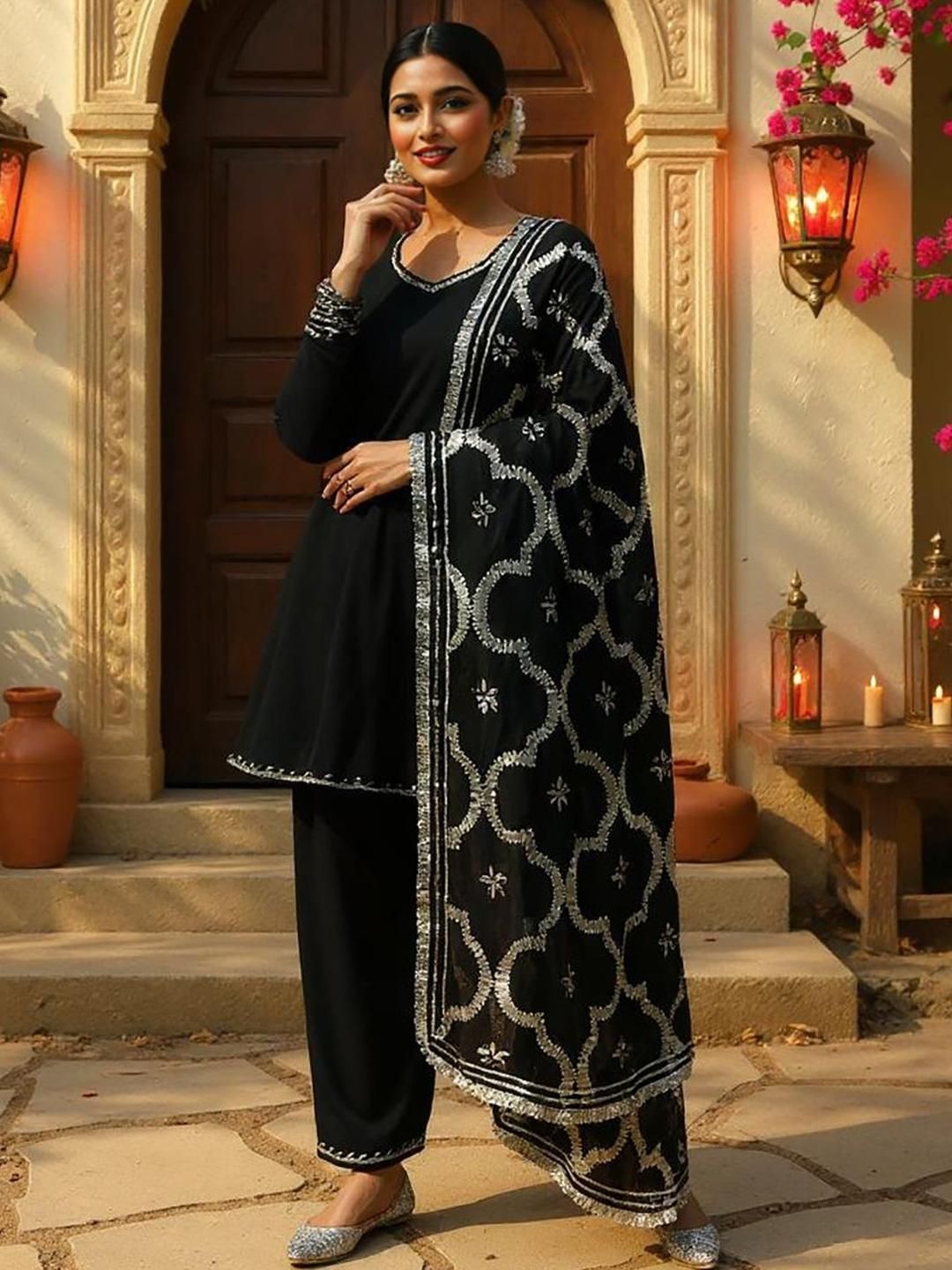 SZN Women Regular Gotta Patti Pure Cotton Kurta & Salwar With Dupatta