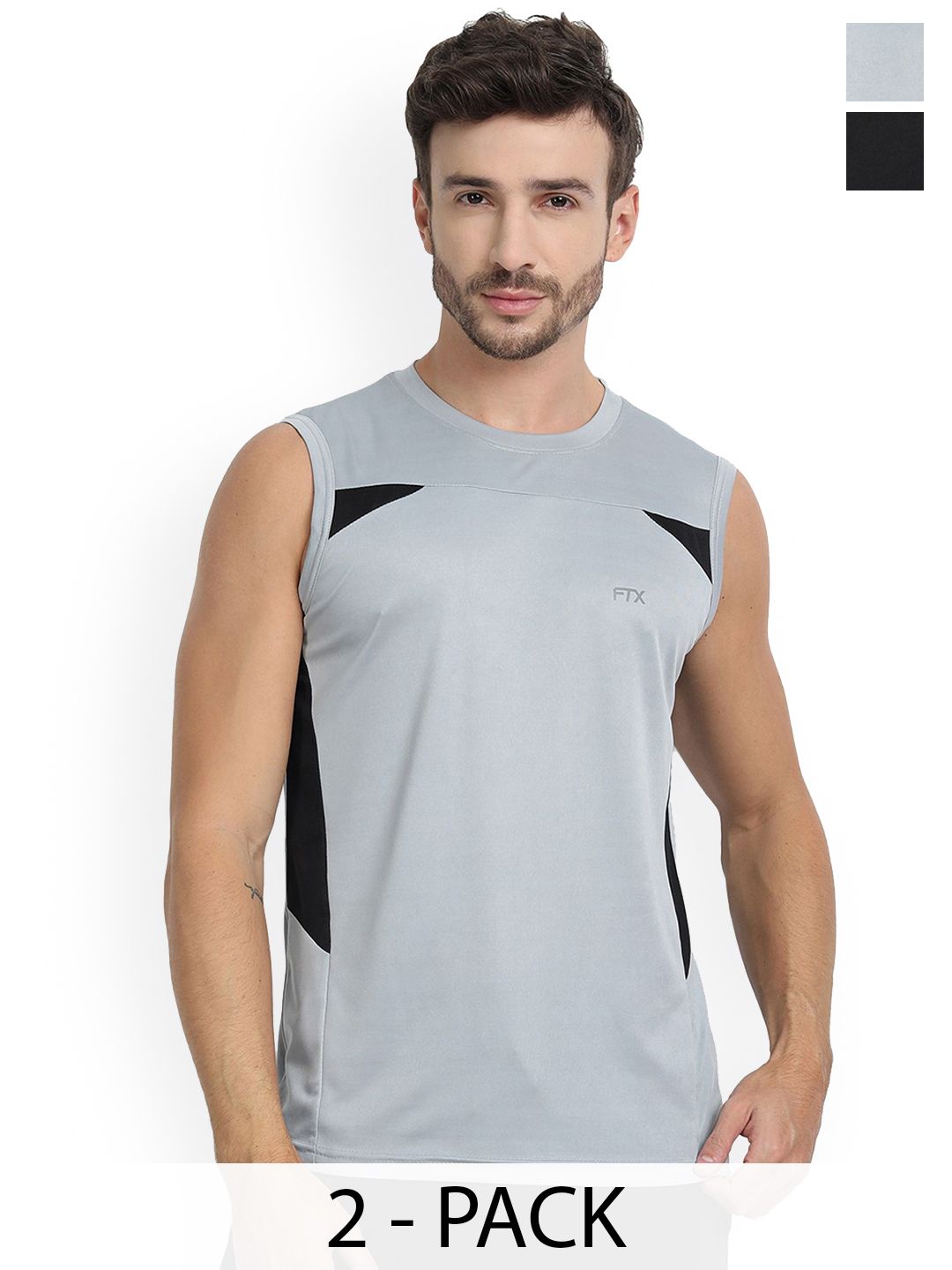 FTX Pack Of 2 Colourblocked Sleeveless Breathable Gym Vests 709-1_709-6-S-picture-15