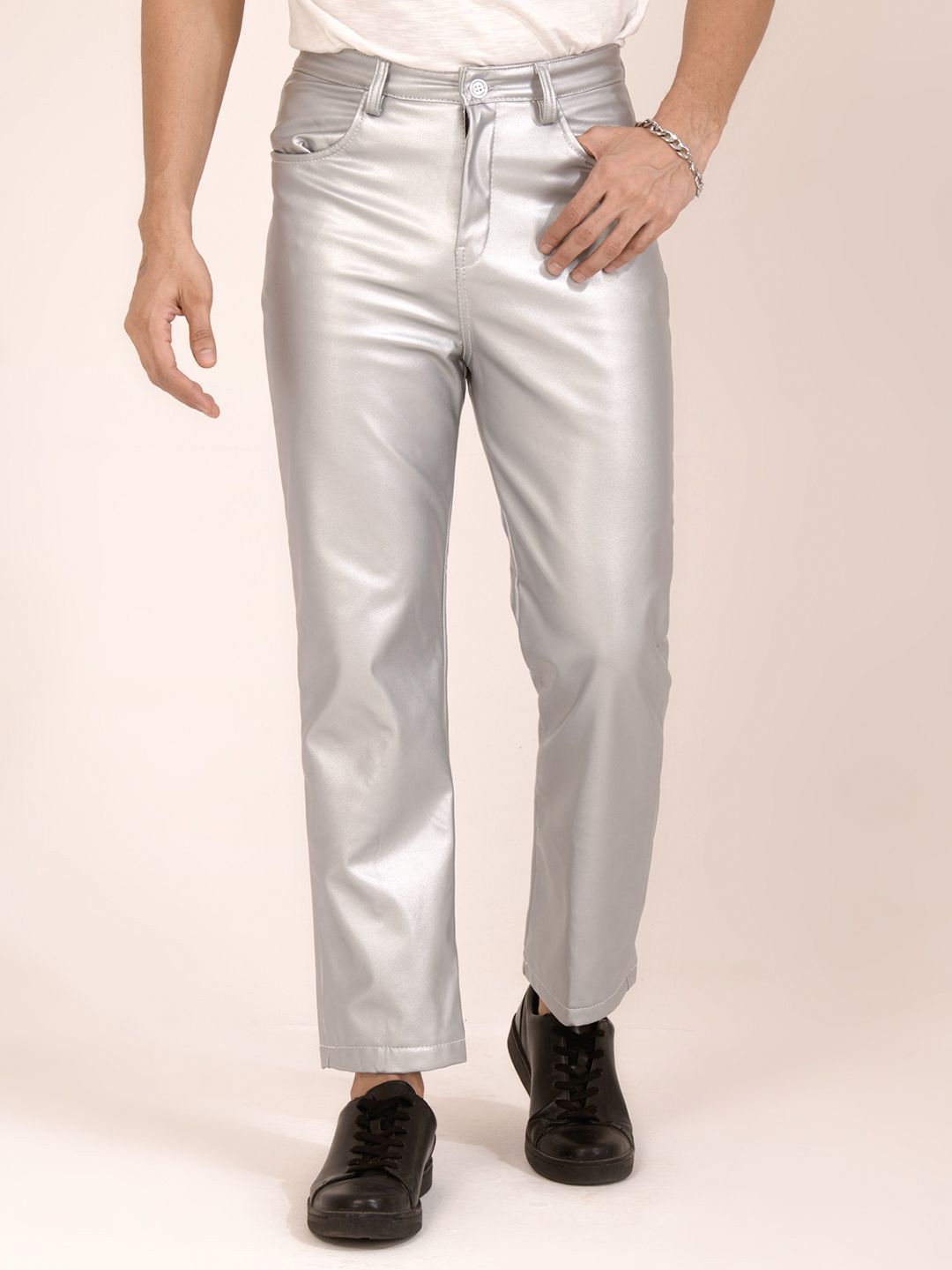 TANDUL Men Smart Leather Mid-Rise Straight Fit Trousers-picture-27