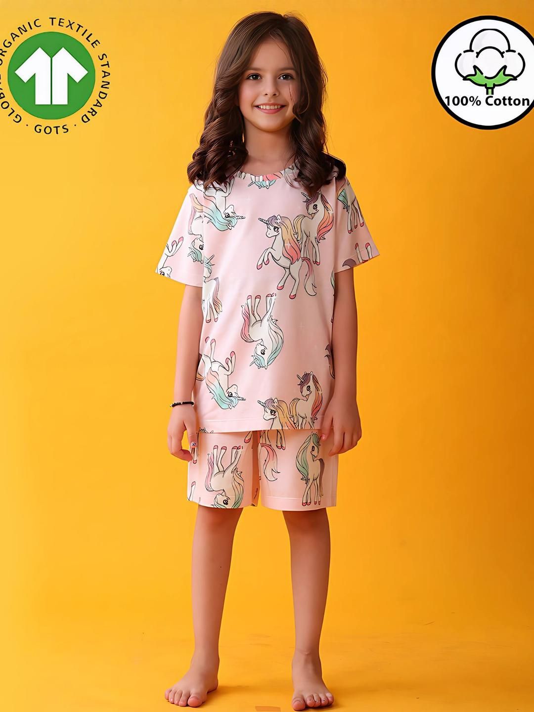 YK Girls Unicorn Star Printed Pure Cotton T-shirt With Shorts-picture-17