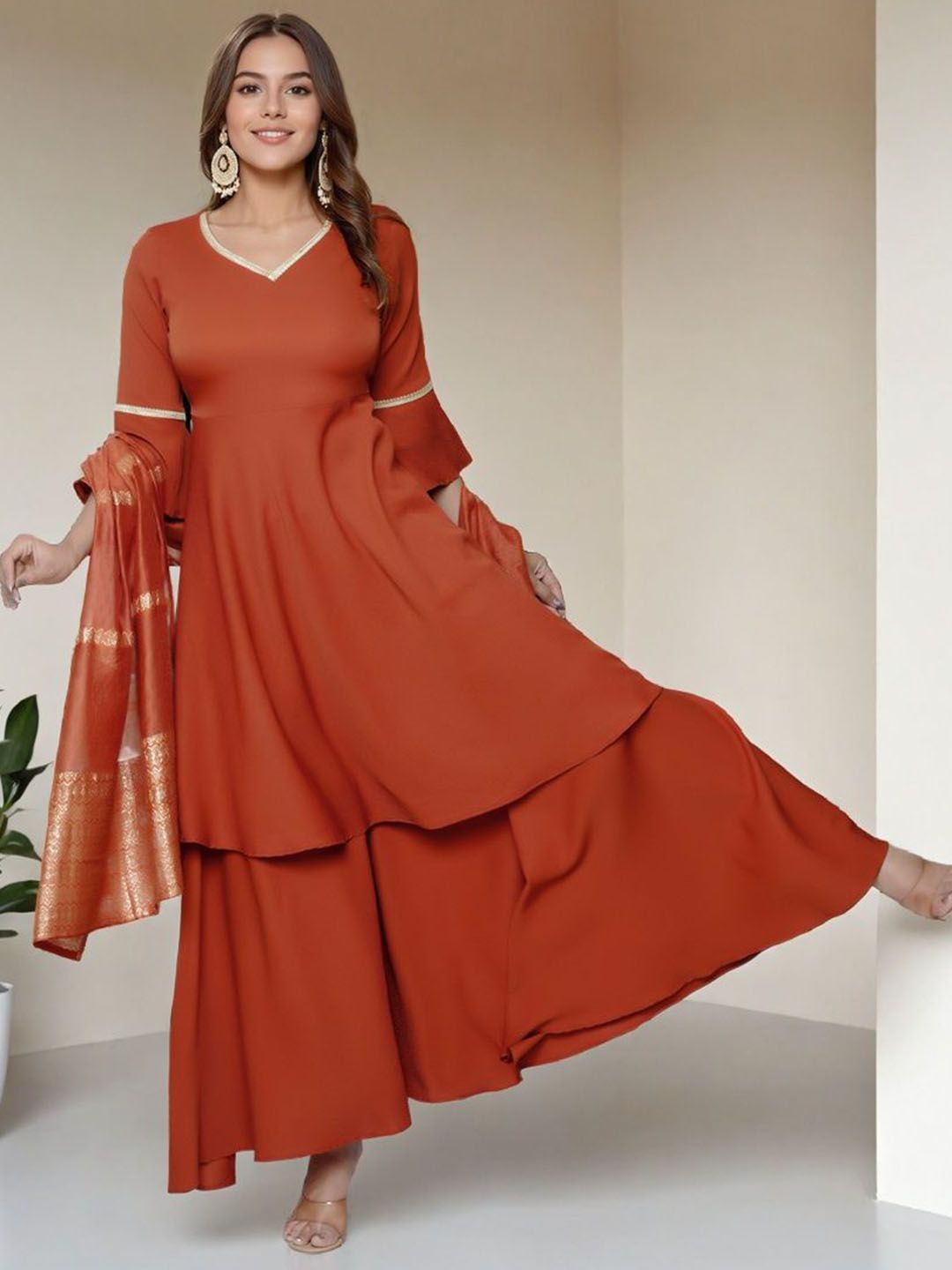 SZN Women Printed Regular Pure Silk A-Line Kurta with Trousers & With Dupatta