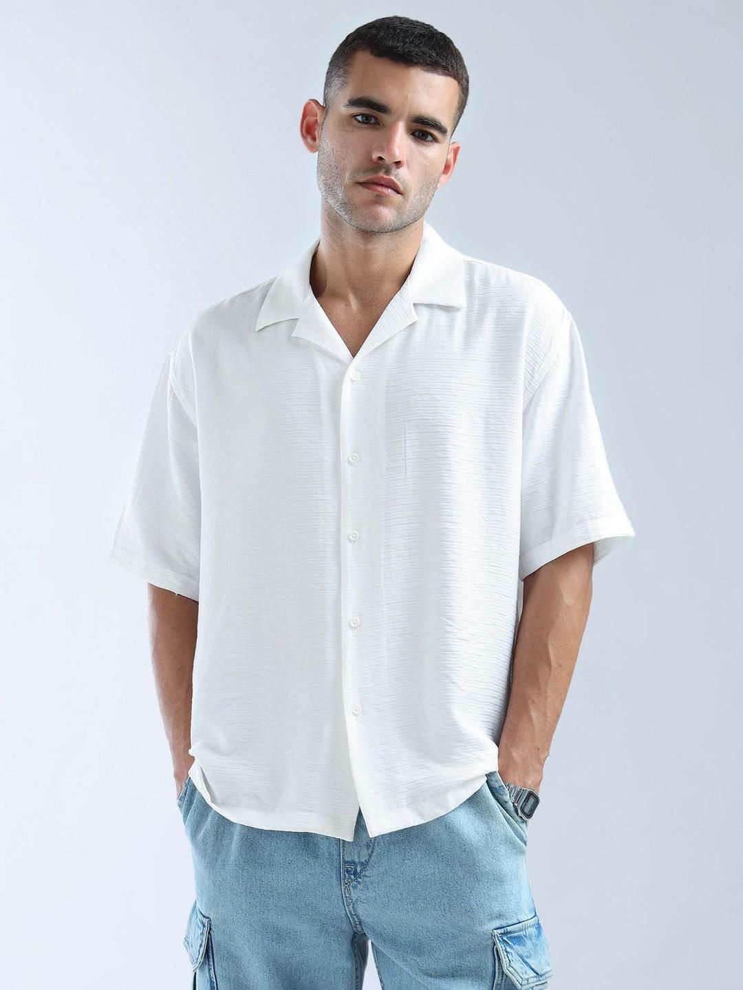 Flying Machine Textured Short Sleeves Oversized Shirt-picture-26