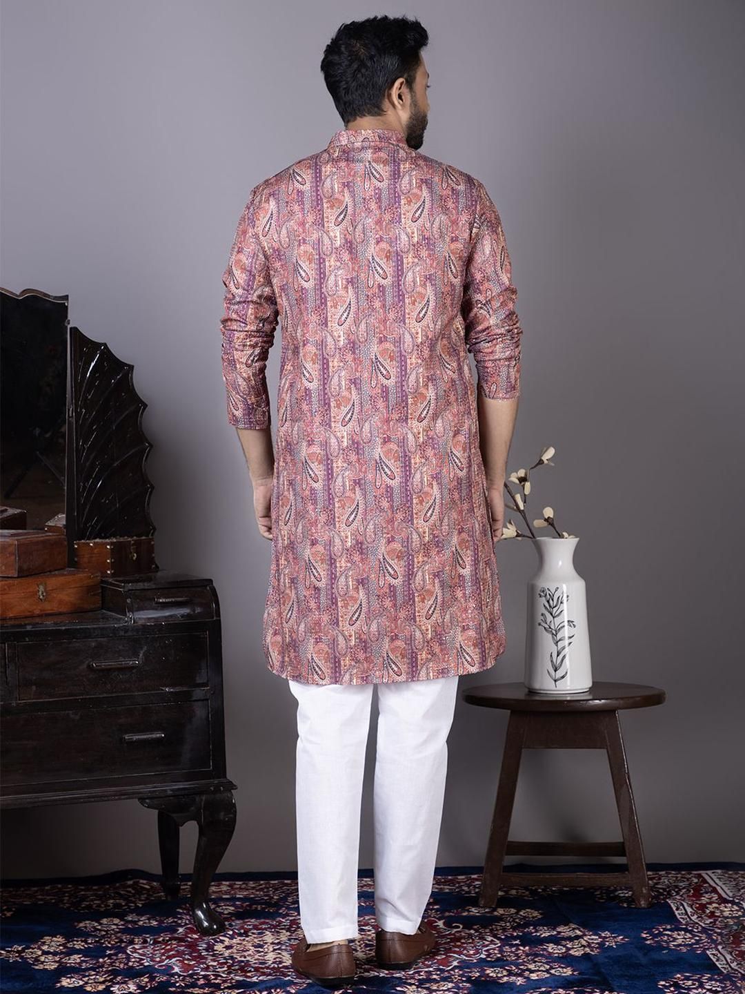 DEVOILER Men Paisley Embroidered Regular Sequinned Kurta with Pyjamas-picture-49