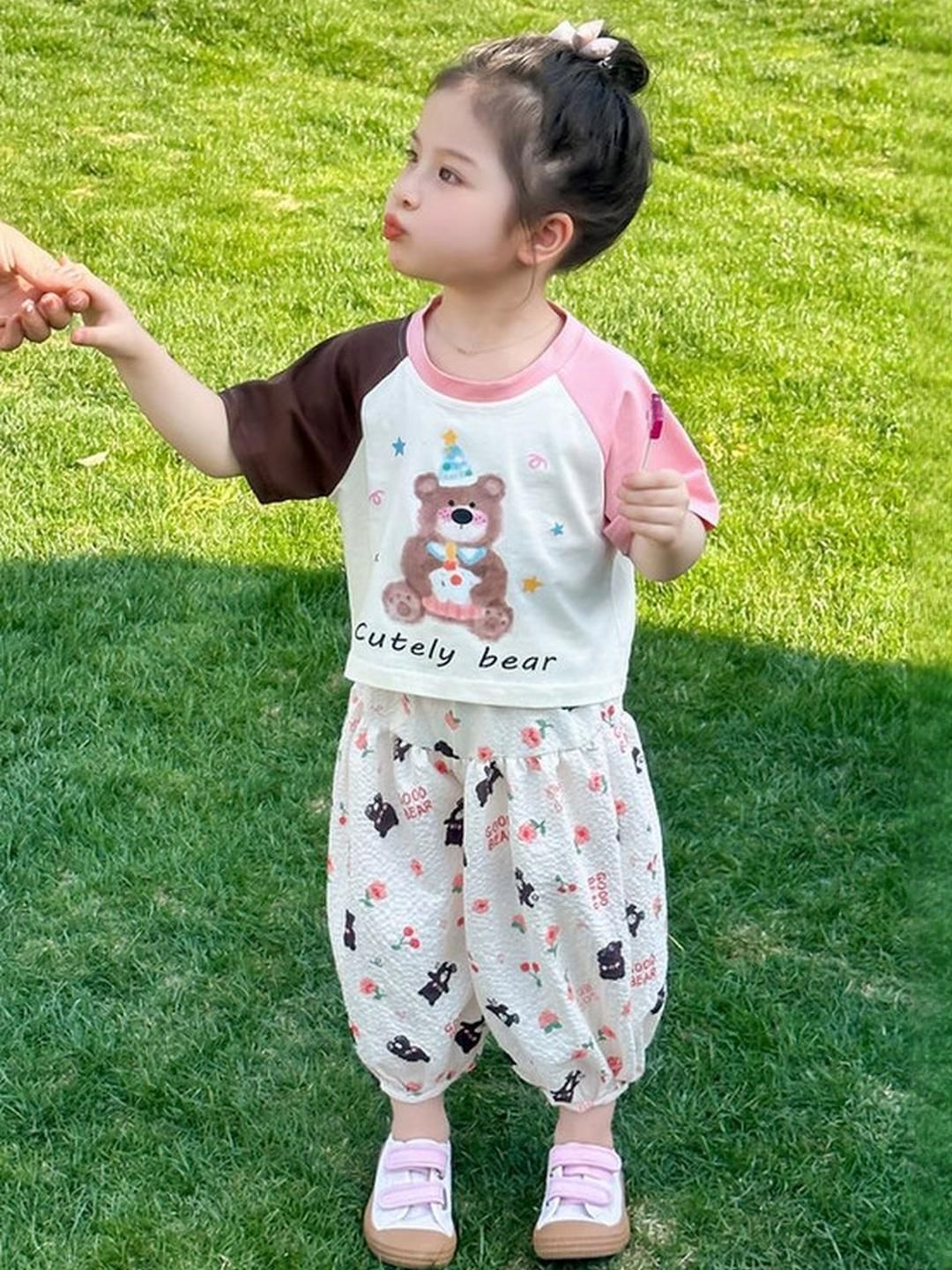 LULU & SKY Girls Printed Pure Cotton Round Neck T-shirt With Pants-picture-33