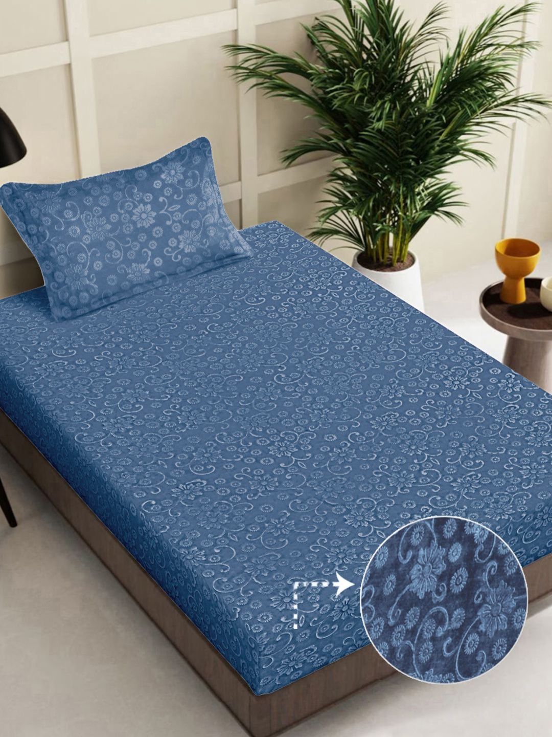 Myntra Elegant Homes Blue Printed Woollen 300 TC Single Bedsheet Set 2.25 m X 1.5 m-picture-26