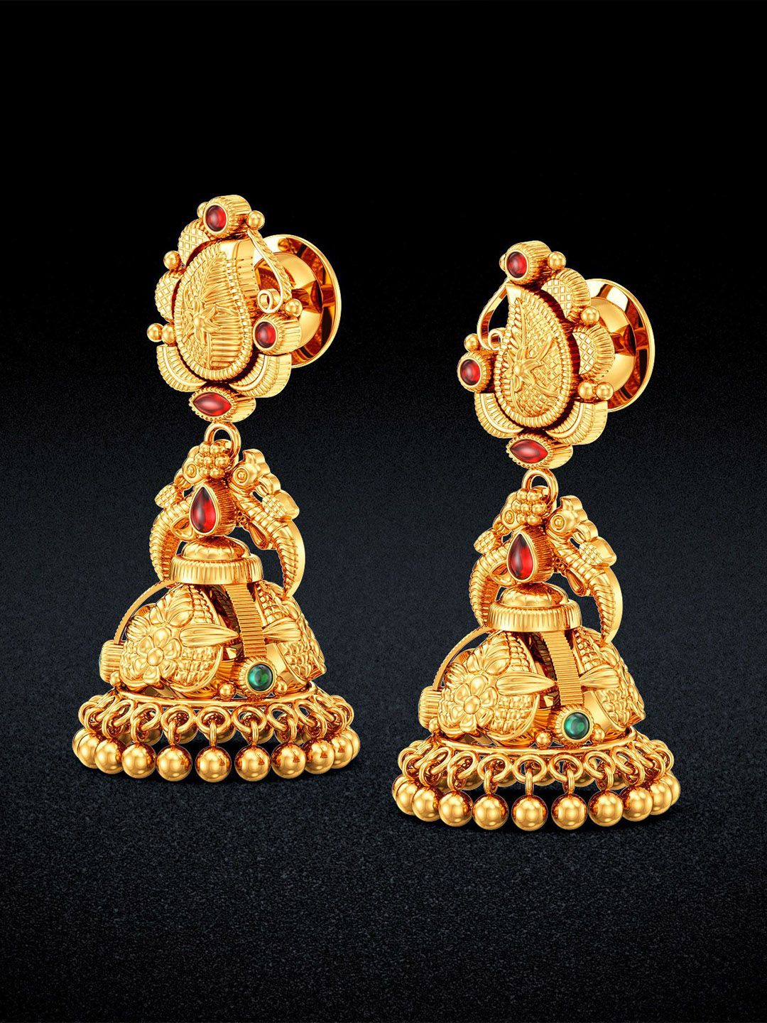 Joyalukkas Noble Floral Paisley Gold Jhumkas- 9.27 gms-picture-38