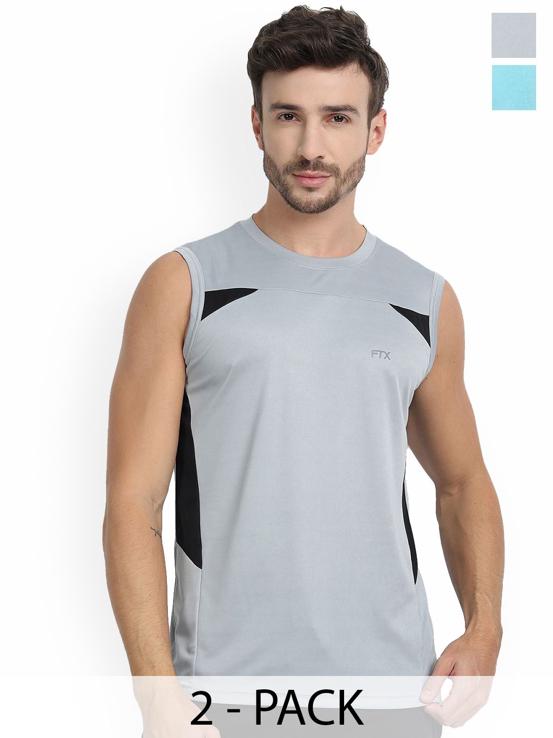 FTX Pack Of 2 Colourblocked Sleeveless Breathable Gym Vests 709-1_709-4-S-picture-55