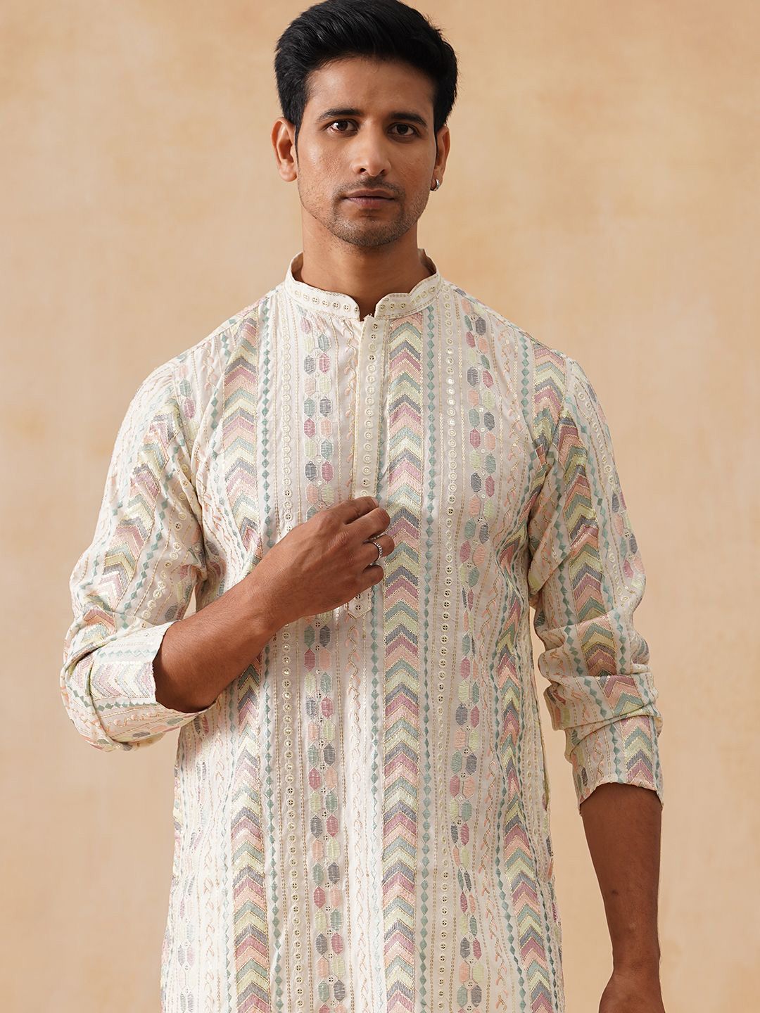 Jompers Geometric Embroidered Thread Work Straight Kurta-picture-32