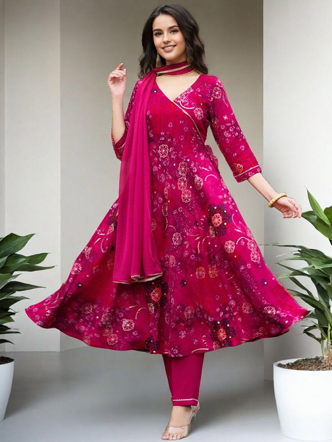 SZN Women Floral Printed Anarkali Kurta with Trousers & Dupatta
