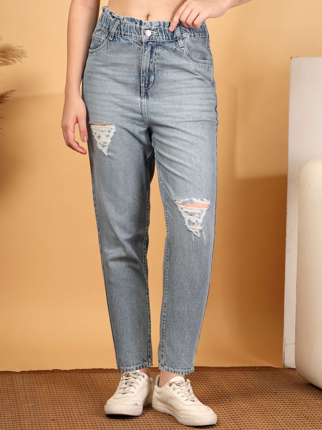 COSMIC Women High-Rise Mildly Distressed Light Fade Stretchable Jeans-image-15