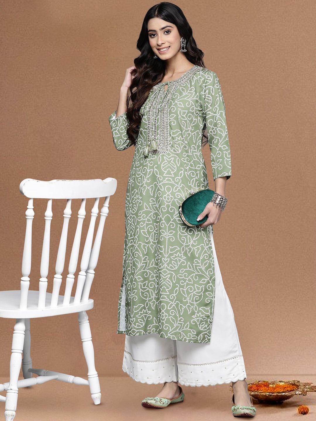 Green Gotta Patti Embroidered Straight Kurta main image 1