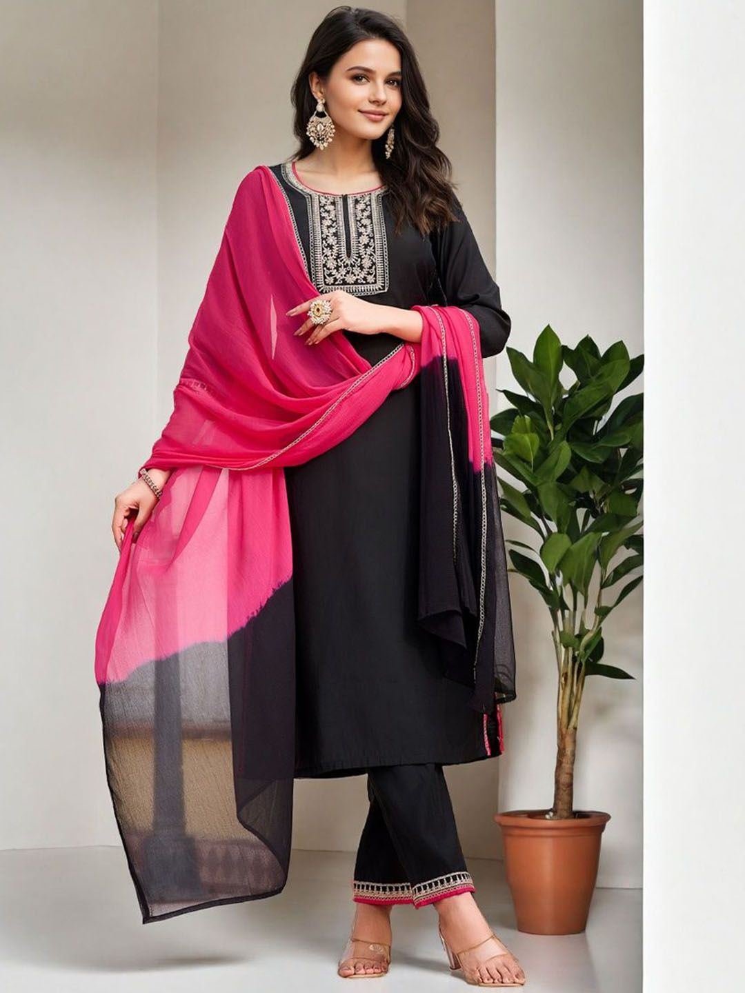 SZN Women Woven Design Embroidered Kurta with Trousers & Dupatta