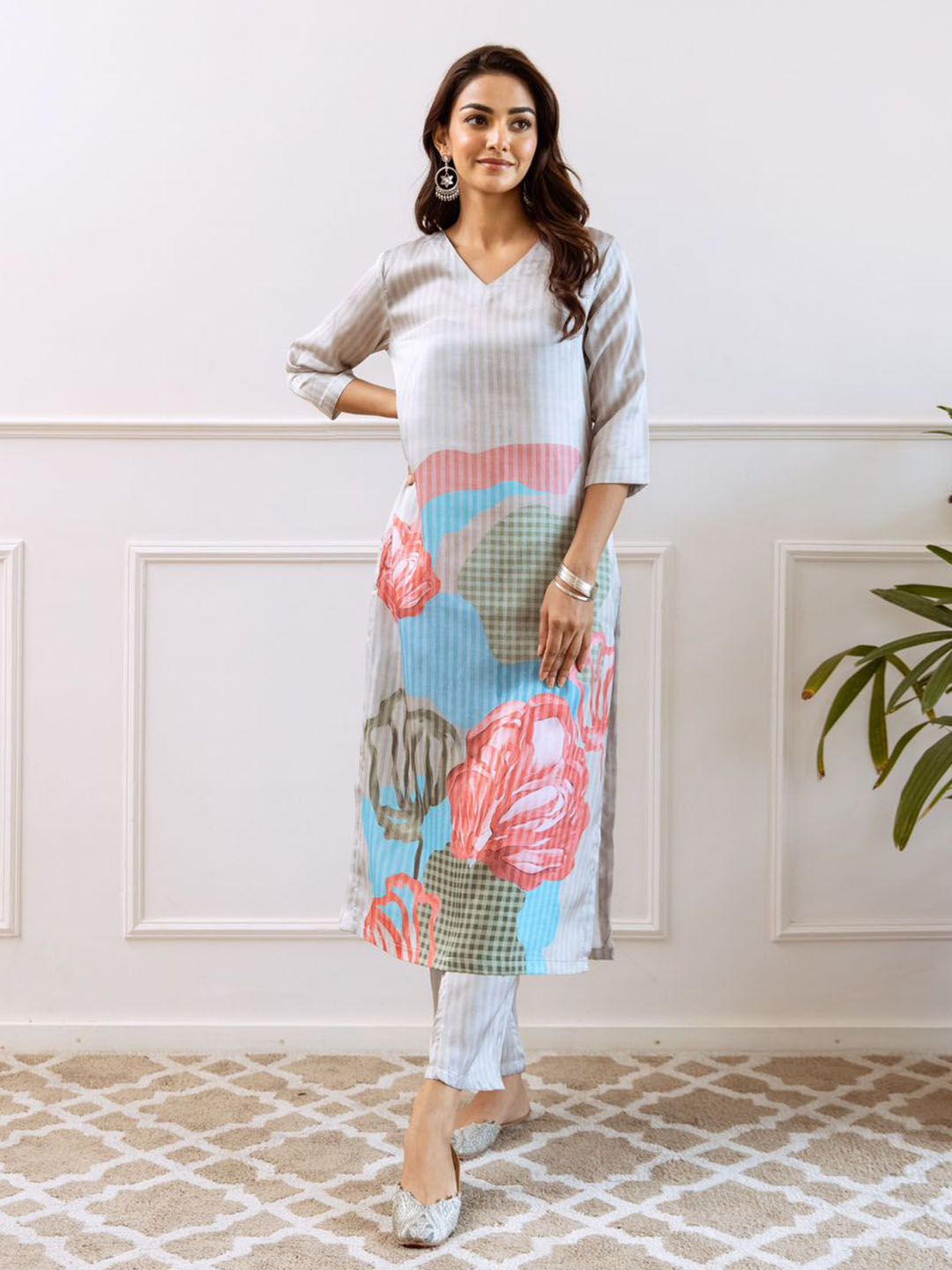 Anouk Women Floral Printed Regular Kurta with Trousers