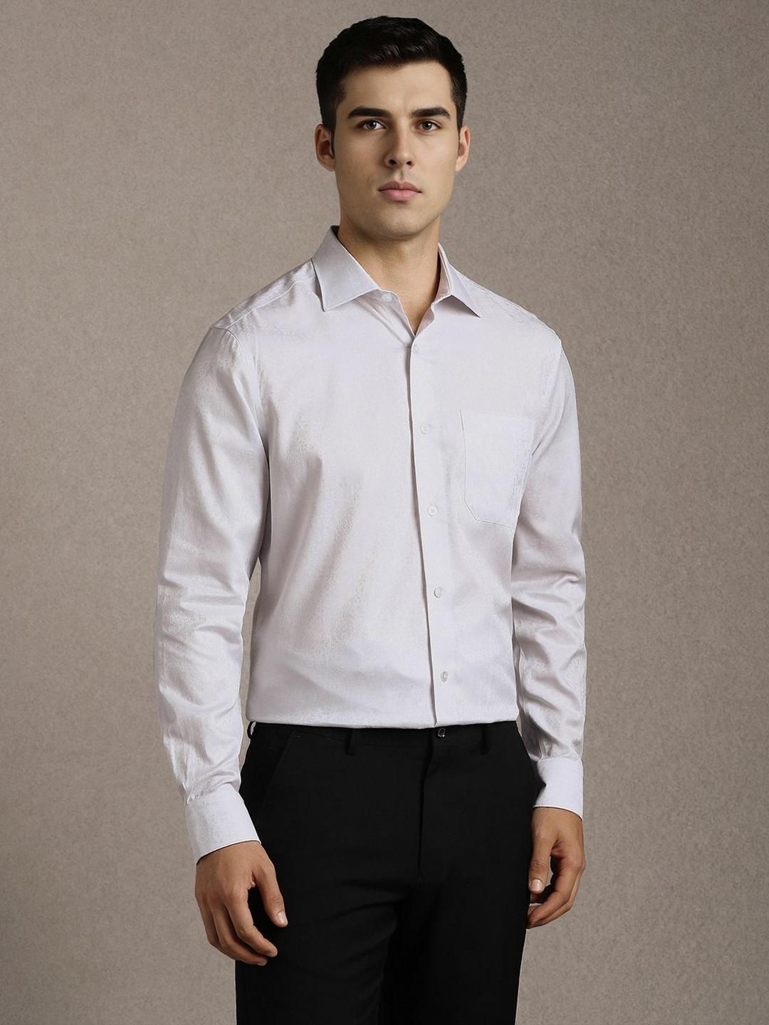 Louis Philippe Spread Collar Cotton Formal Shirt-image-42