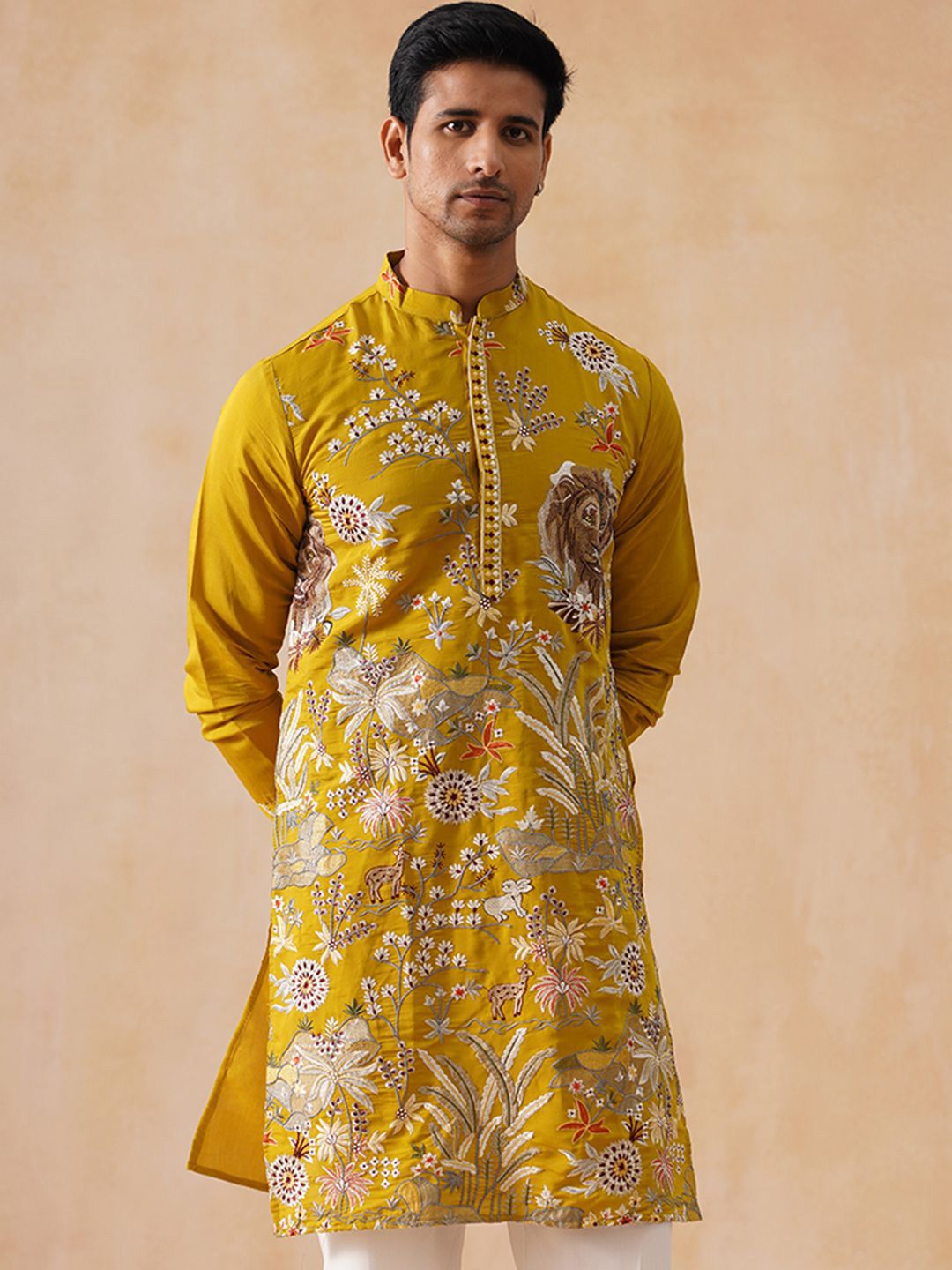 Jompers Men Woven Design Festive Silk Straight Kurta-picture-10