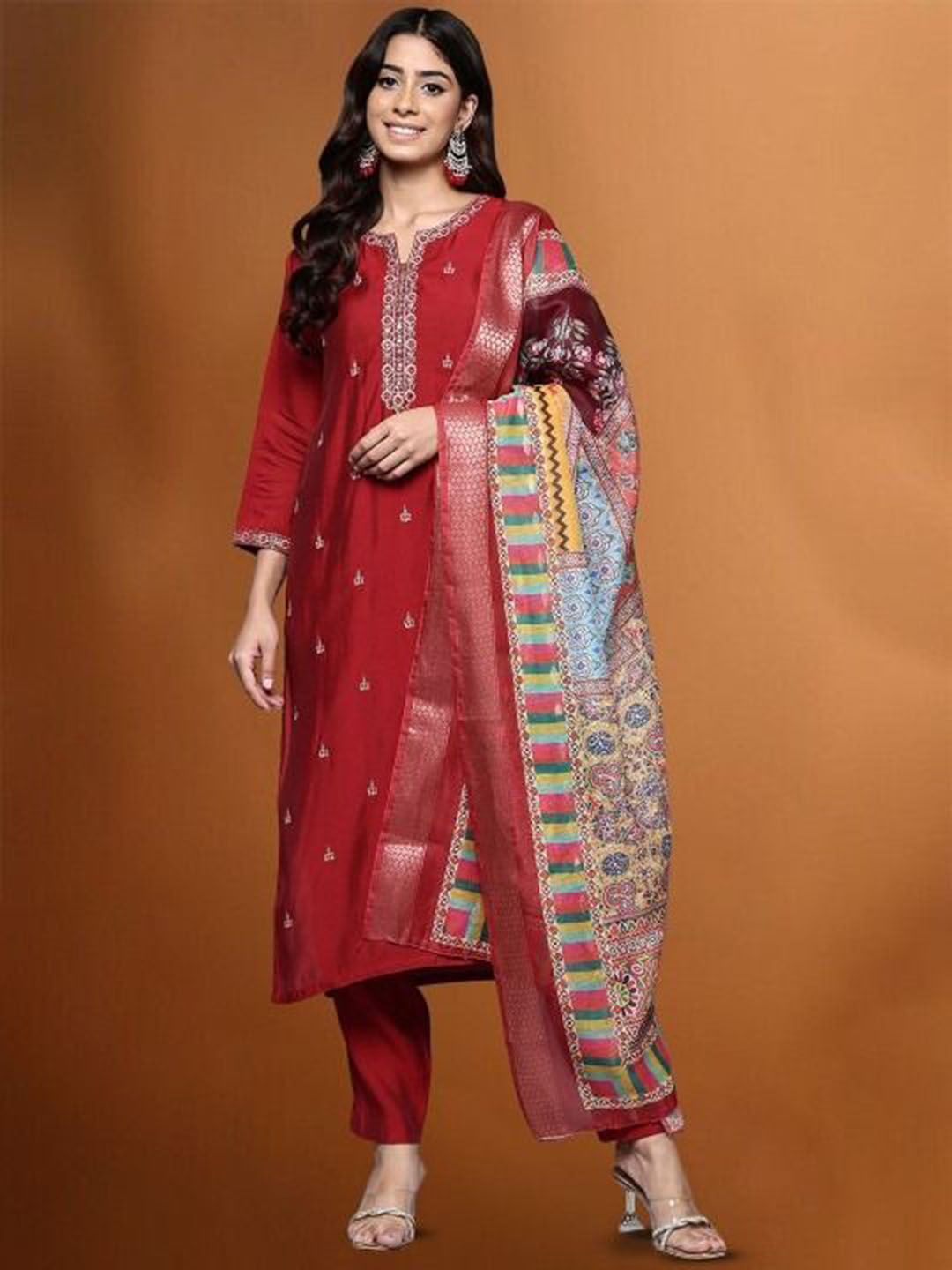 House of Pataudi Women Ethnic Motifs Embroidered Regular Mirror Work Kurta Set