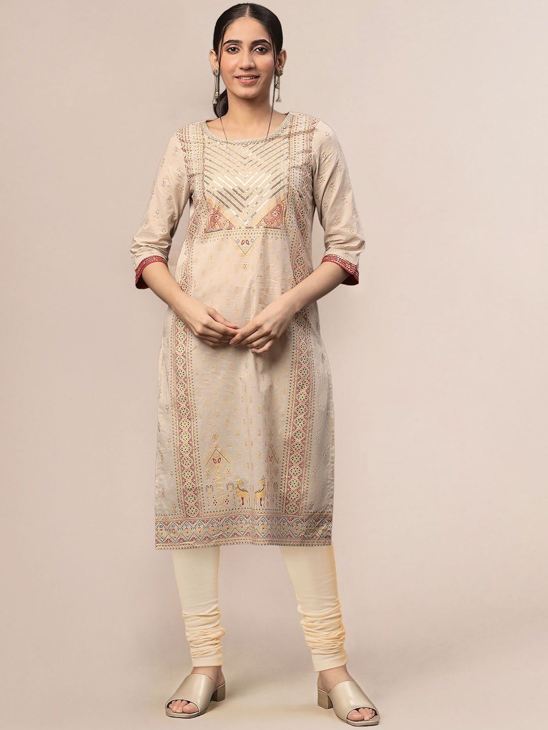 AURELIA Women Ethnic Motifs Printed Cotton Kurta with Leggings
