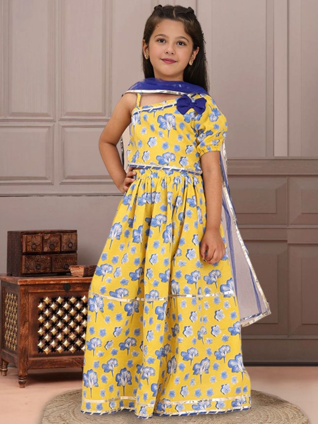 Cutiekins Girls Floral Printed One Shoulder Ready to Wear Lehenga & Blouse With Dupatta-picture-29