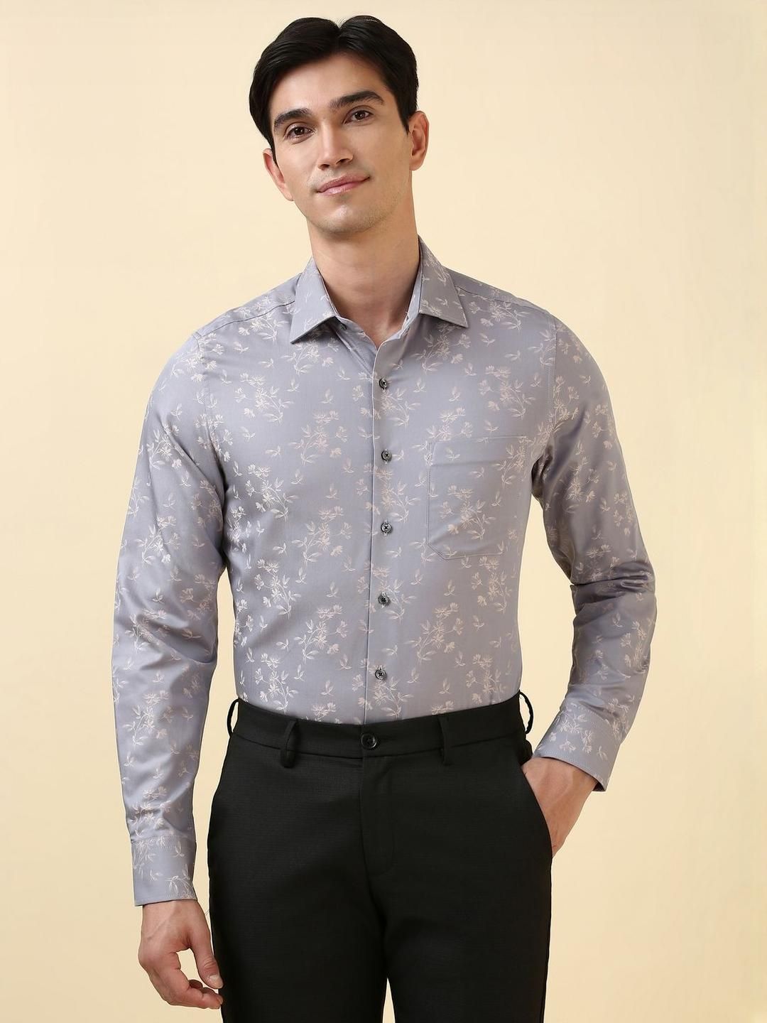 Allen Solly Spread Collar Floral Printed Slim Fit Formal Pure Cotton Shirt-picture-18