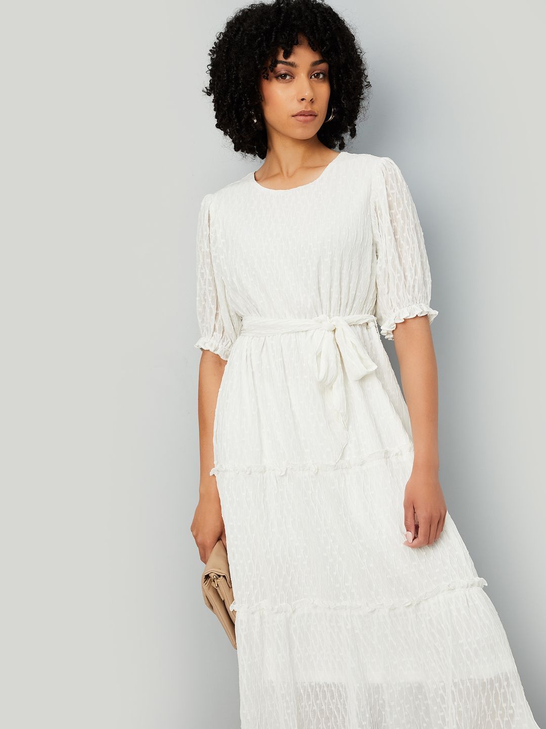 max Women Puff Sleeve Fit & Flare Midi Dress