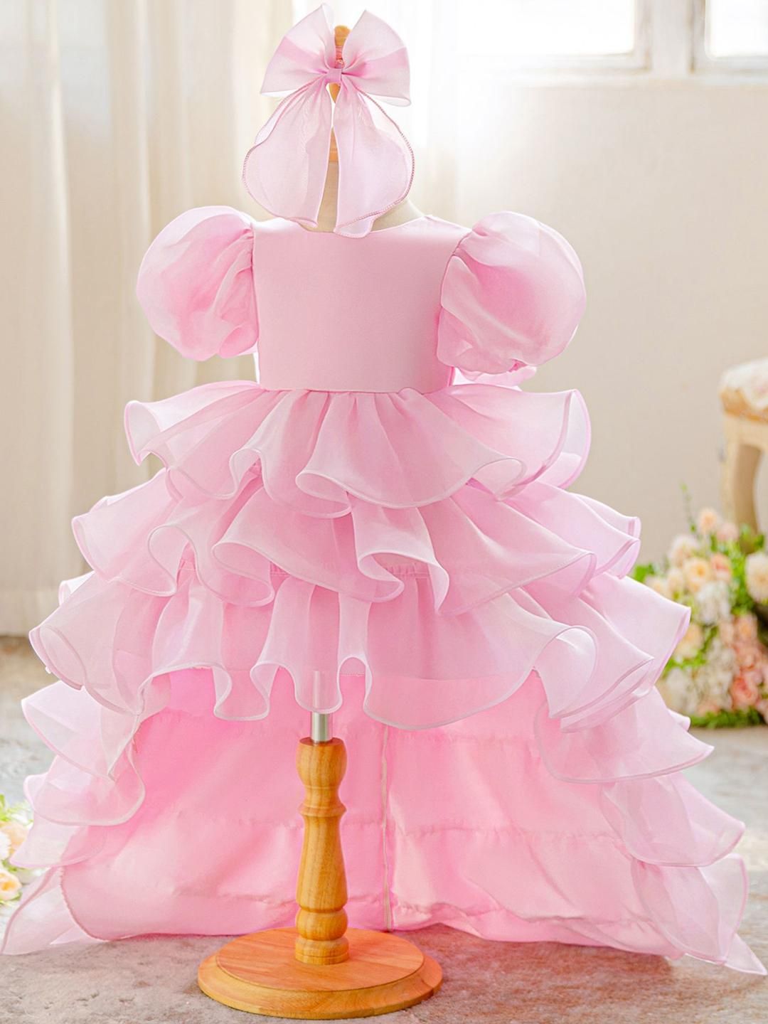 StyleCast x Revolte Girls Puff Sleeve Layered Georgette Formal Fit & Flare Midi Dress-image-16