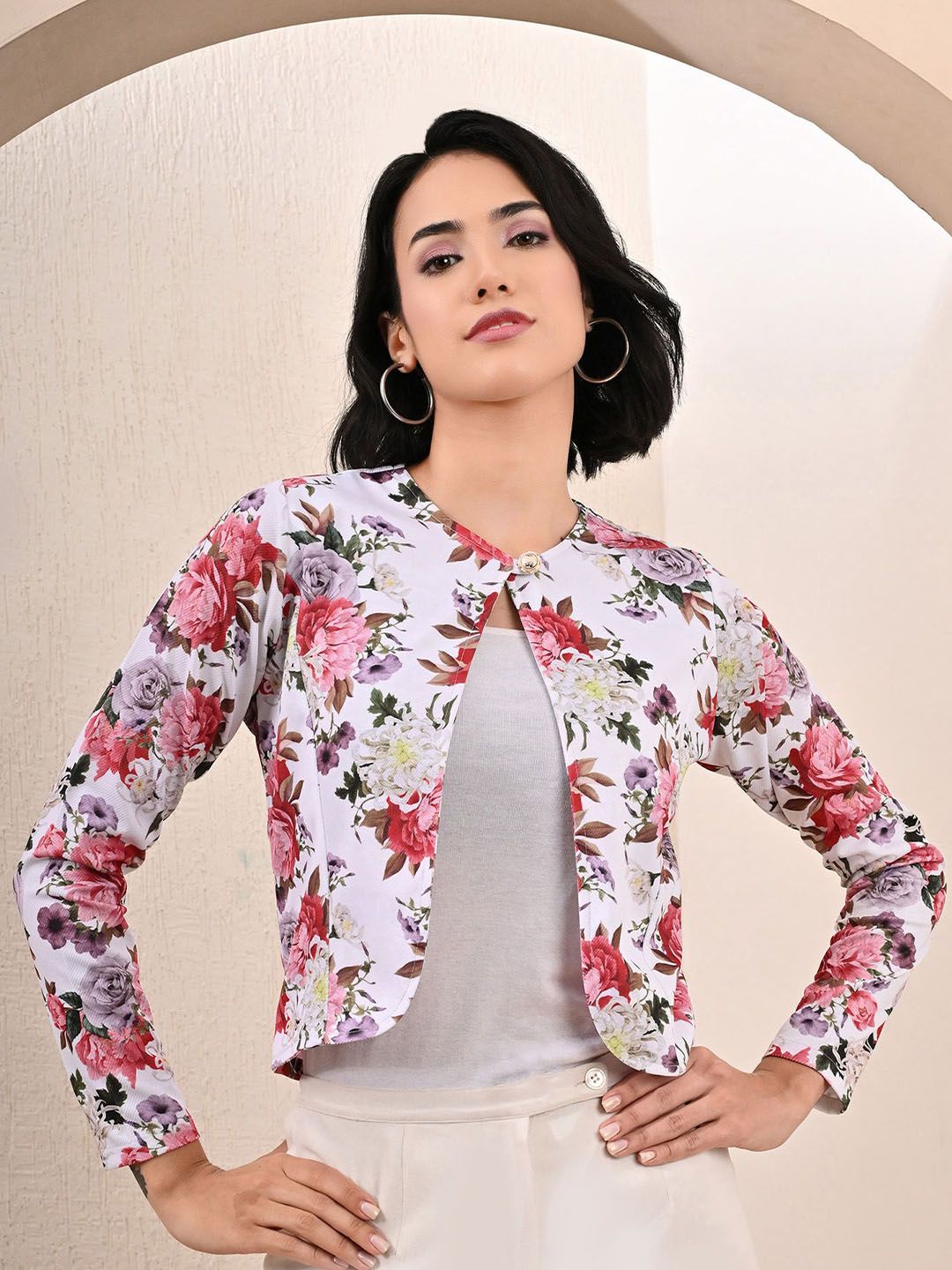 FLYING FEST Women Printed Crop Button Shrug-picture-47
