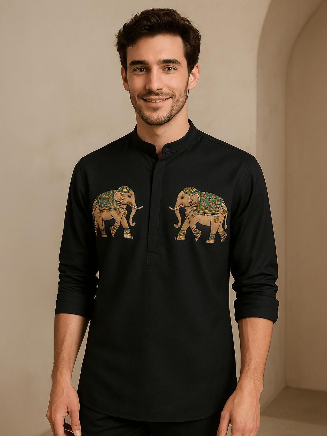 HE SPOKE Men Printed Thread Work Kurta-picture-16