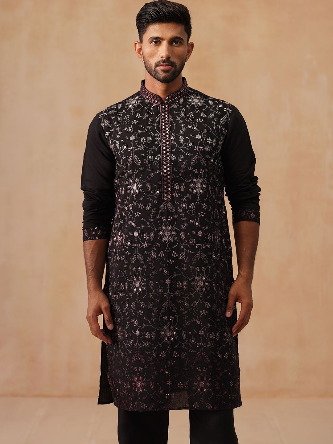 Jompers Men Floral Embroidered Chikankari Kurta-picture-22
