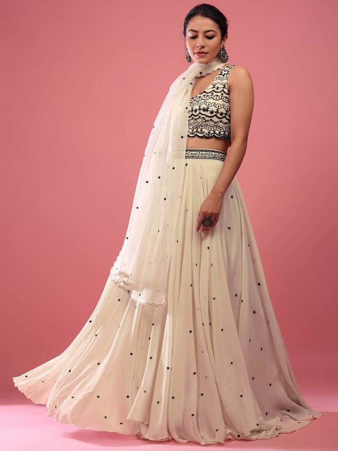 NEEL ART Embroidered Sequinned Semi-Stitched Lehenga & Unstitched Blouse With Dupatta-image-39