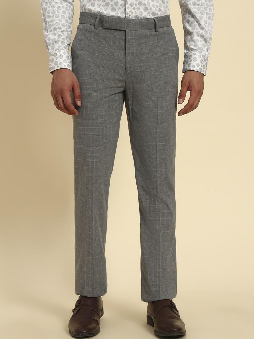 Cantabil Men Checked Comfort Regular Fit Mid-Rise Formal Trousers-picture-54