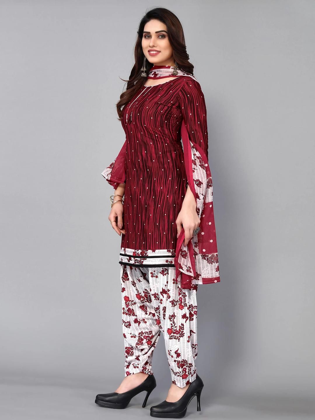 Unstitched Printed Cotton Blend Kurta & Patiyala Dress Material with Dupatta-image-44