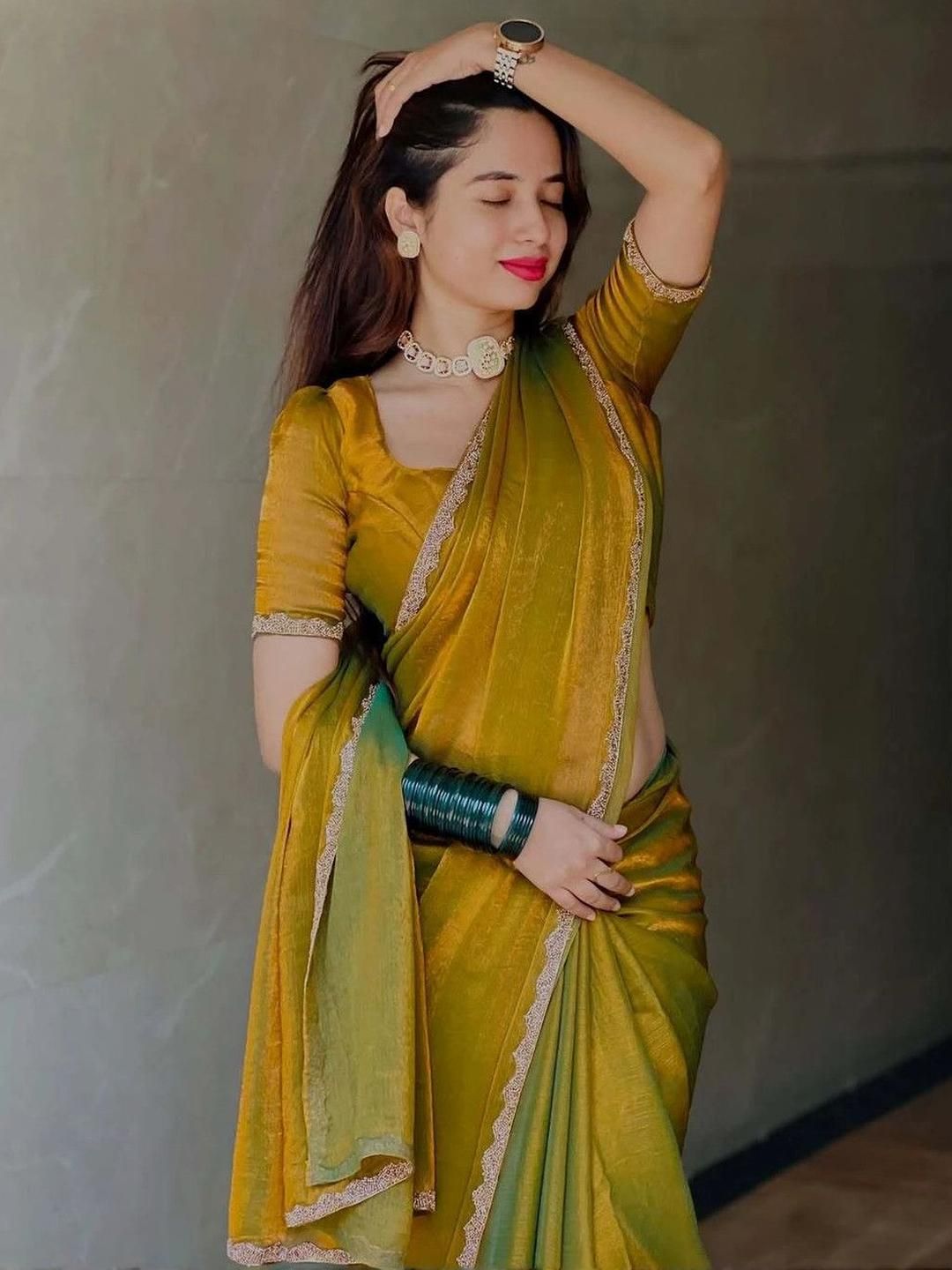 LOROFY Beads and Stones Pure Chiffon Saree-picture-11