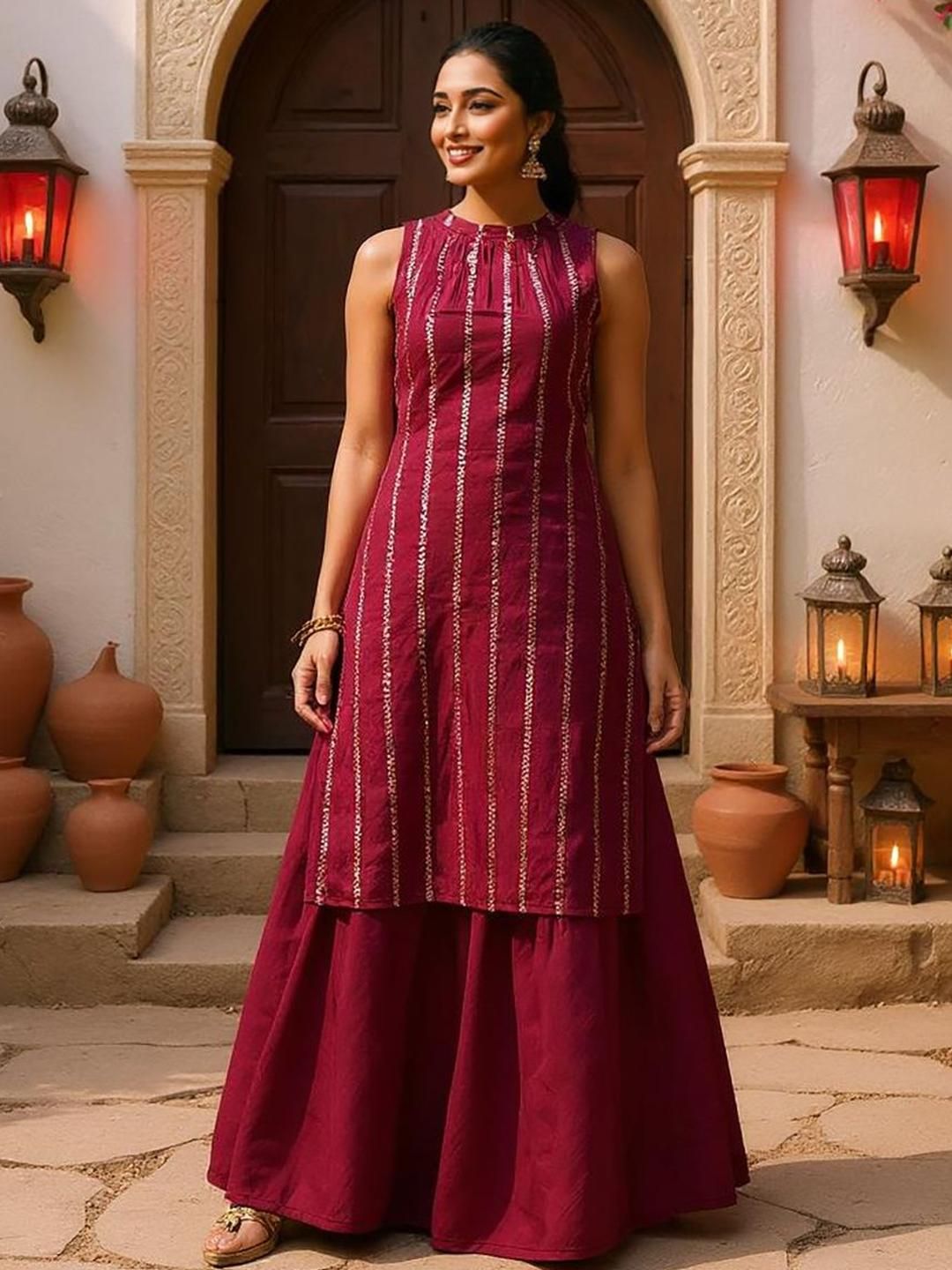 SZN Women Striped Kurta with Skirt