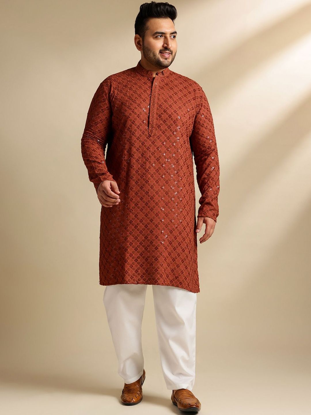 SOJANYA PLUS Men Embroidered Regular Sequinned Pure Cotton Kurta with Pyjamas-picture-12