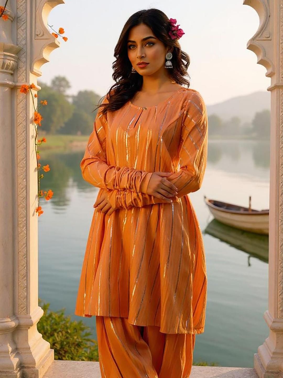 SZN Women Striped Cotton A-Line Kurti with Patiala