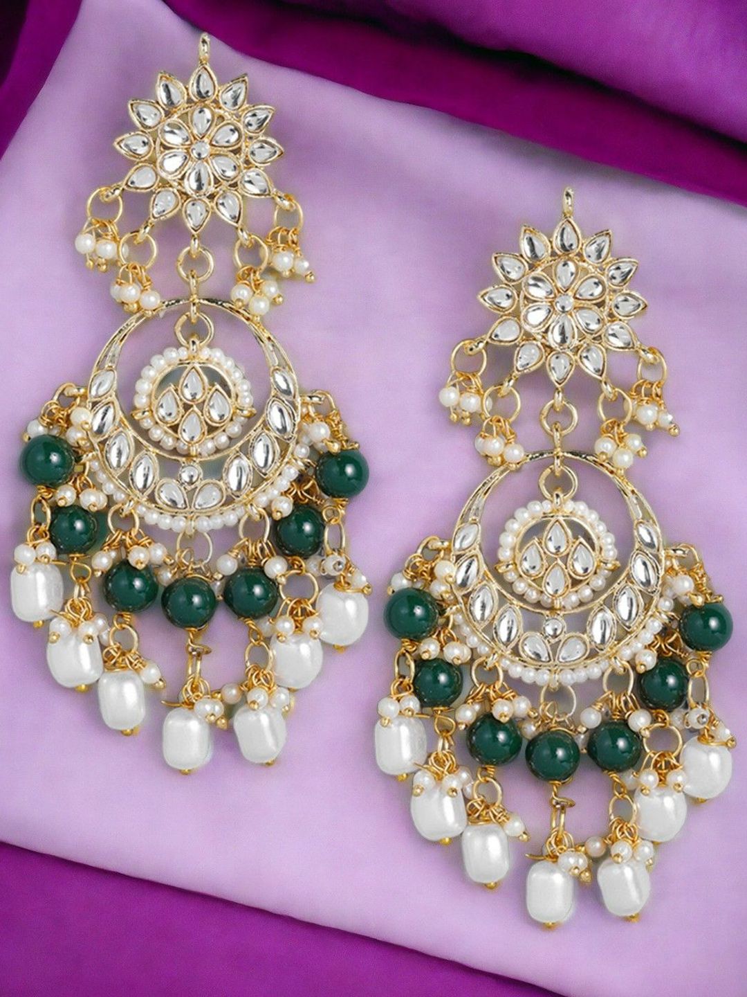 fabula Kundan Stone Studded & Pearls Beaded Crescent Shaped Chandbalis-picture-22