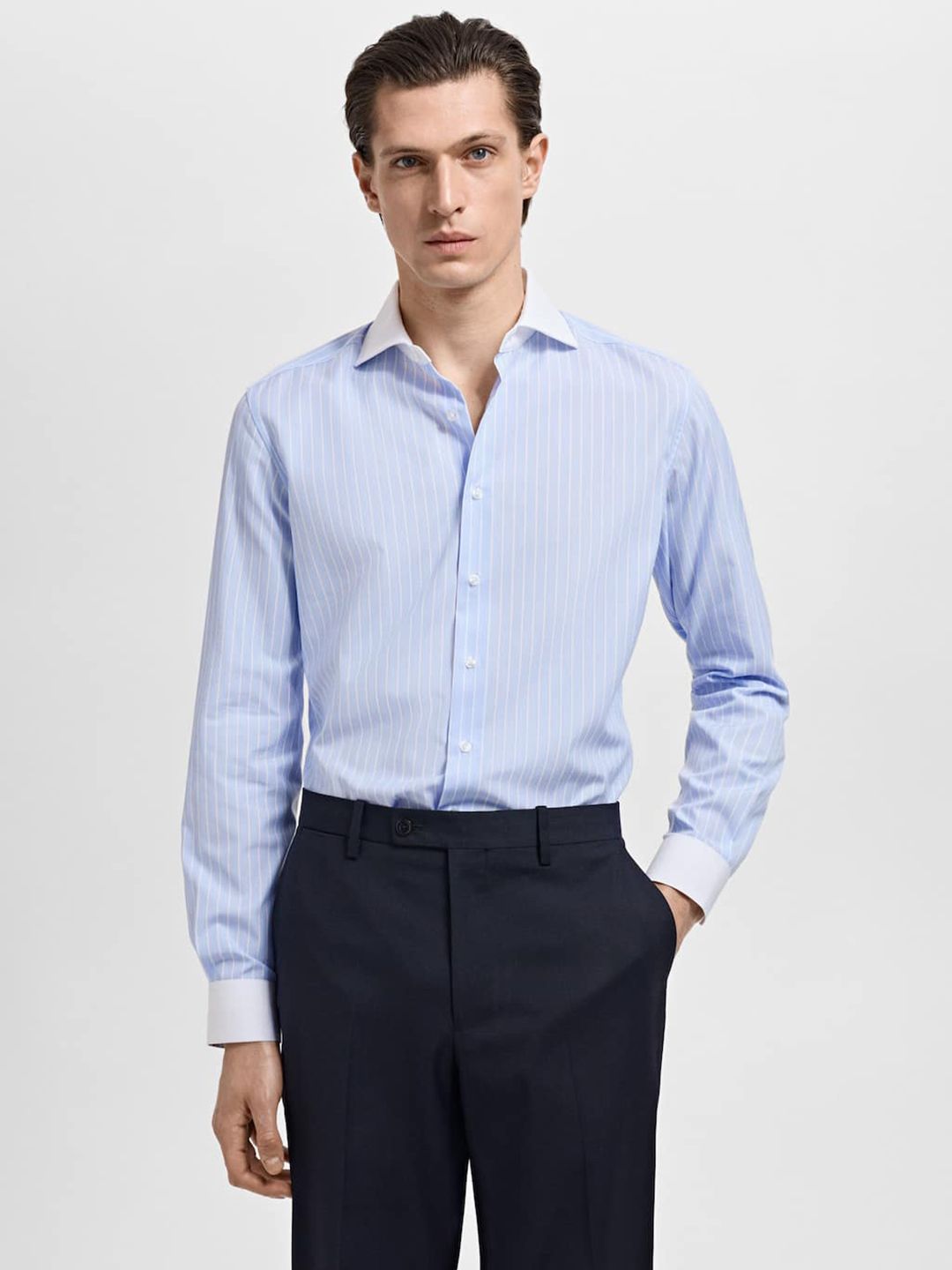 MANGO MAN Pure Cotton Slim Fit Striped Formal Shirt-picture-13