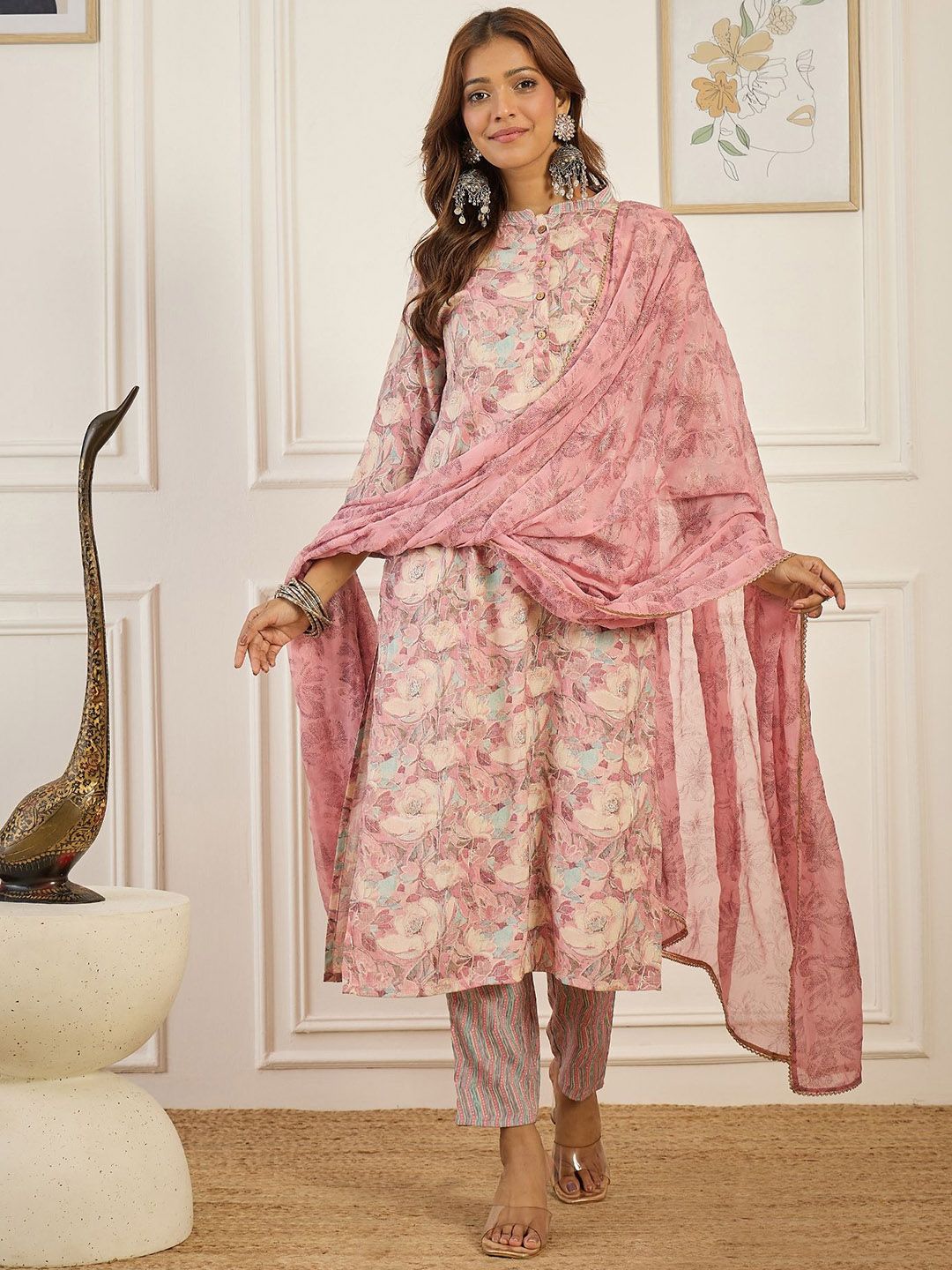 Anouk Women Floral Printed Kurta with Trouser & Dupatta