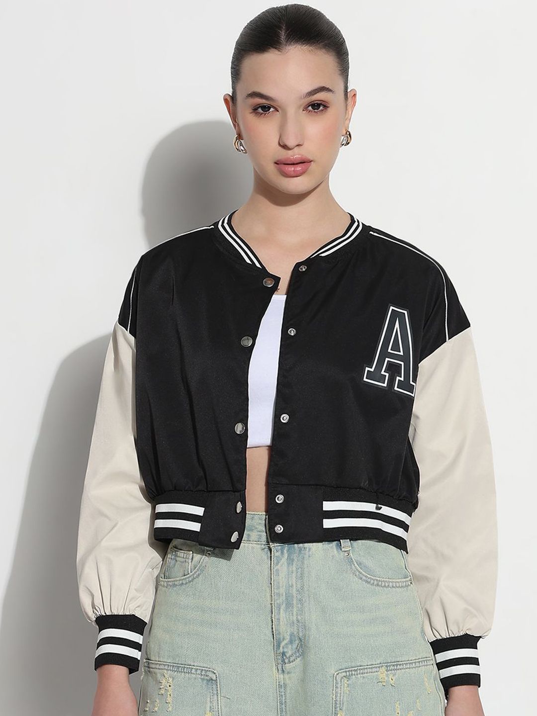 showoffff SHOWOFF Women Stand Collar Brand Logo Casual Varsity Jacket-picture-41