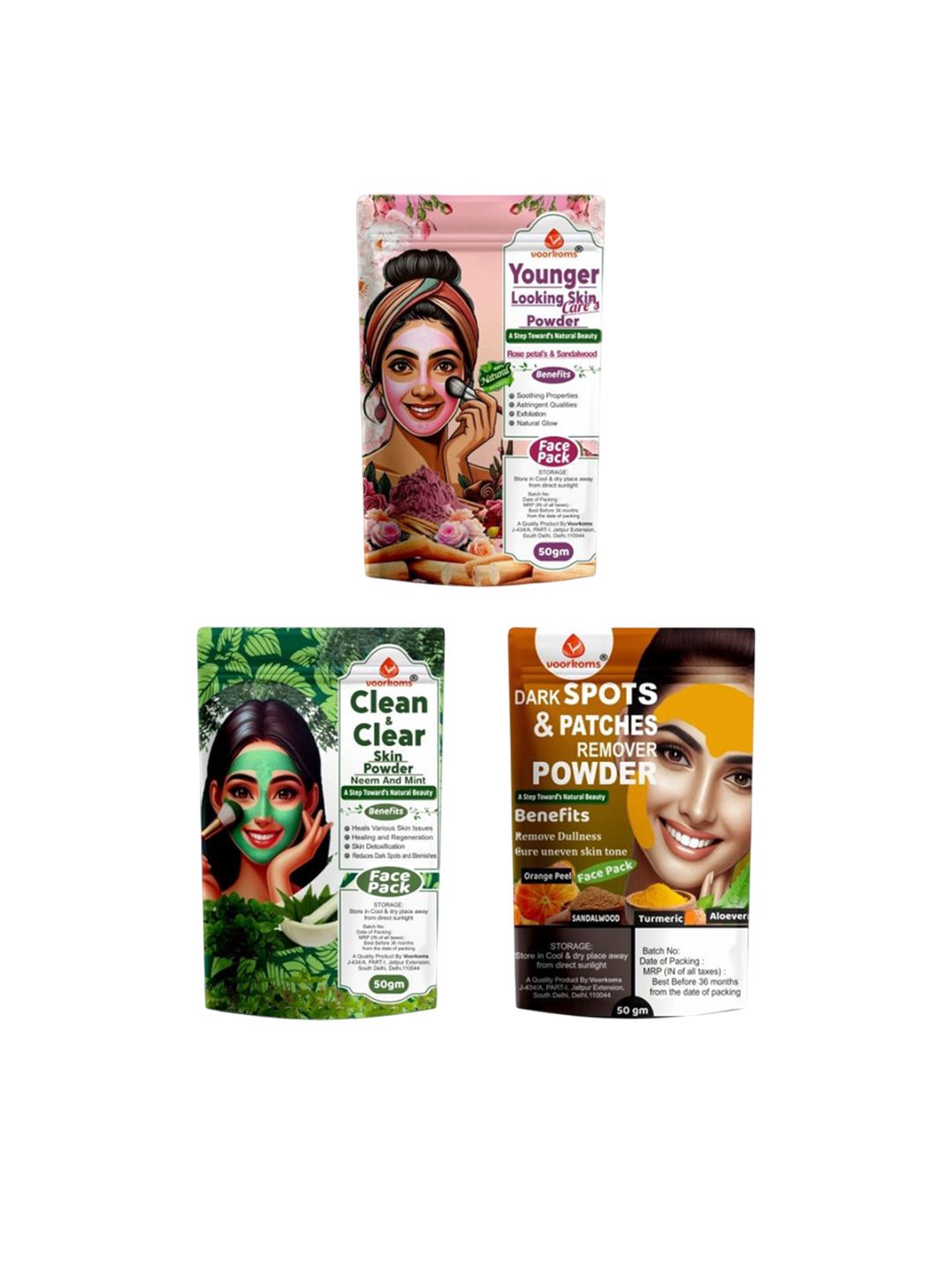 VOORKOMS Set Of 3 Younger Looking Skin- Clean & Clear Skin & Dark Sport Remover Face Mask-picture-42