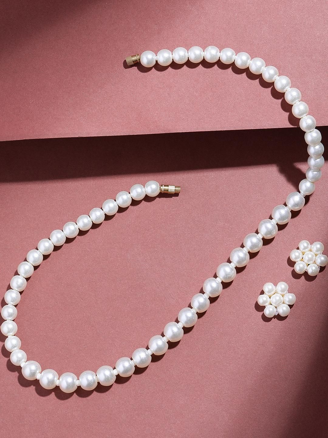 Anouk Gold Plated Premium Quality White Pearls Beaded Single Line Necklace Jewelry Set-picture-12