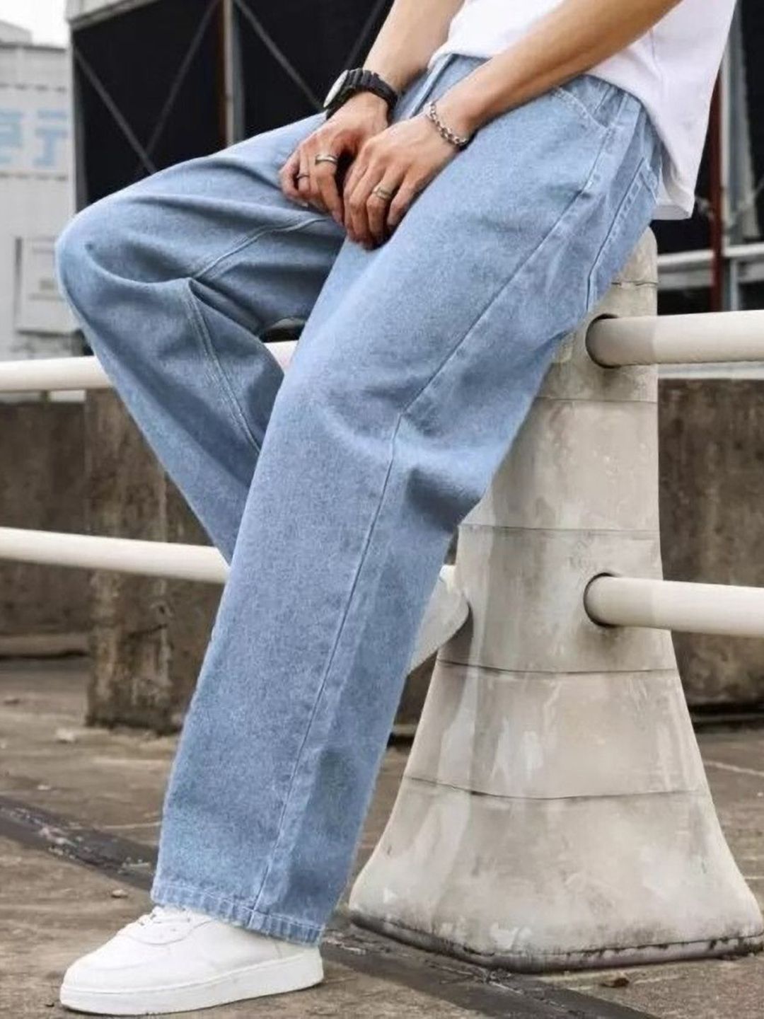 MAAHIT Men Mid-Rise Loose Fit Light Fade Stretchable Baggy Denim Jeans-image-16