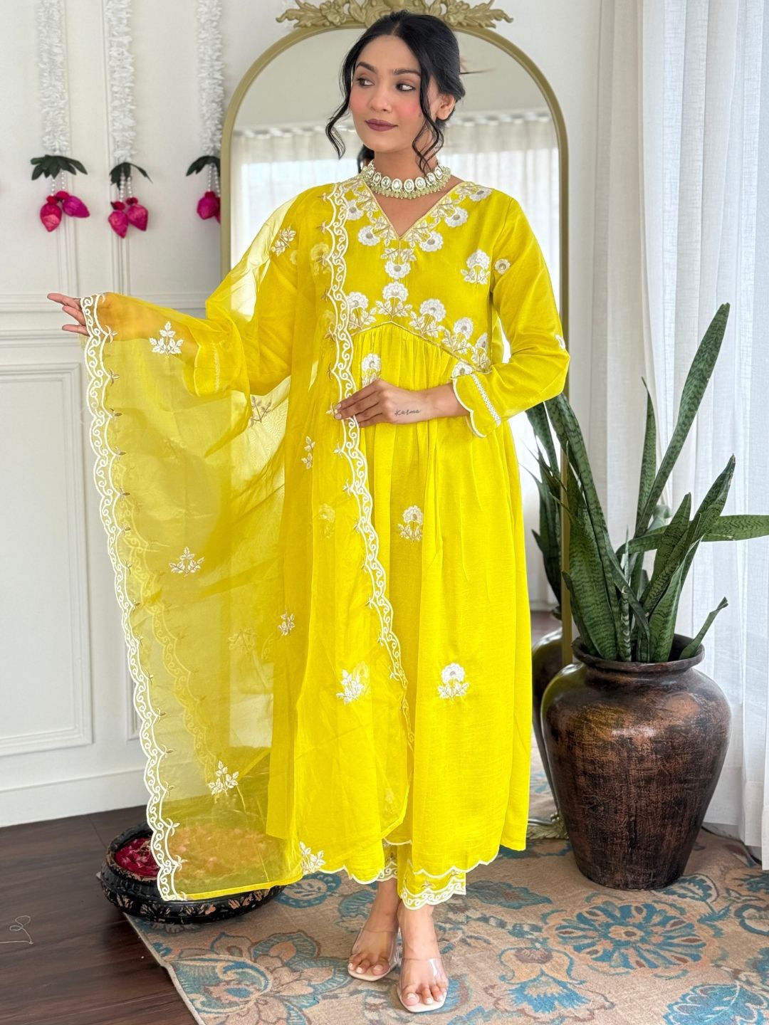 THE52 Women Embroidered Empire Kurta with Trousers & Dupatta