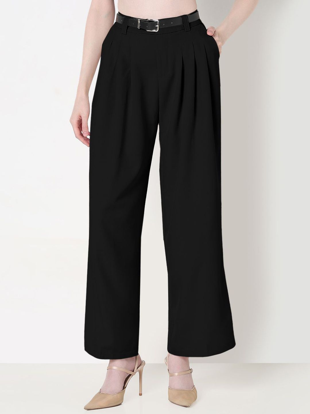 SHOWOFF Women High-Rise Pleated Relaxed Fit Cotton Korean Pants-picture-37